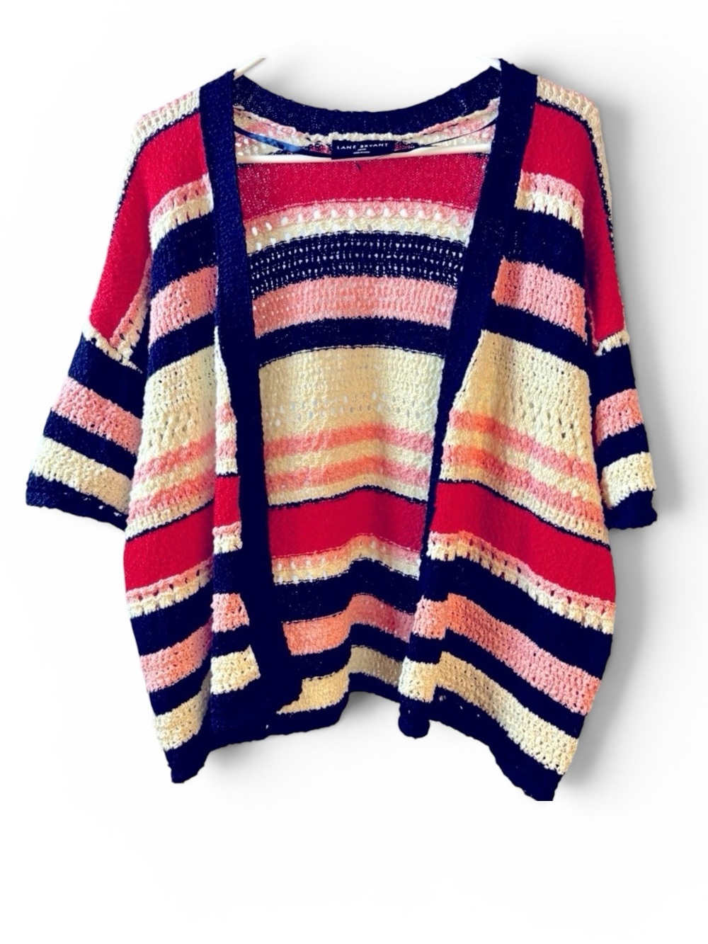 Lane Bryant Short Sleeve Knit/Crochet Open Front Cropped Cardigan size 18/20